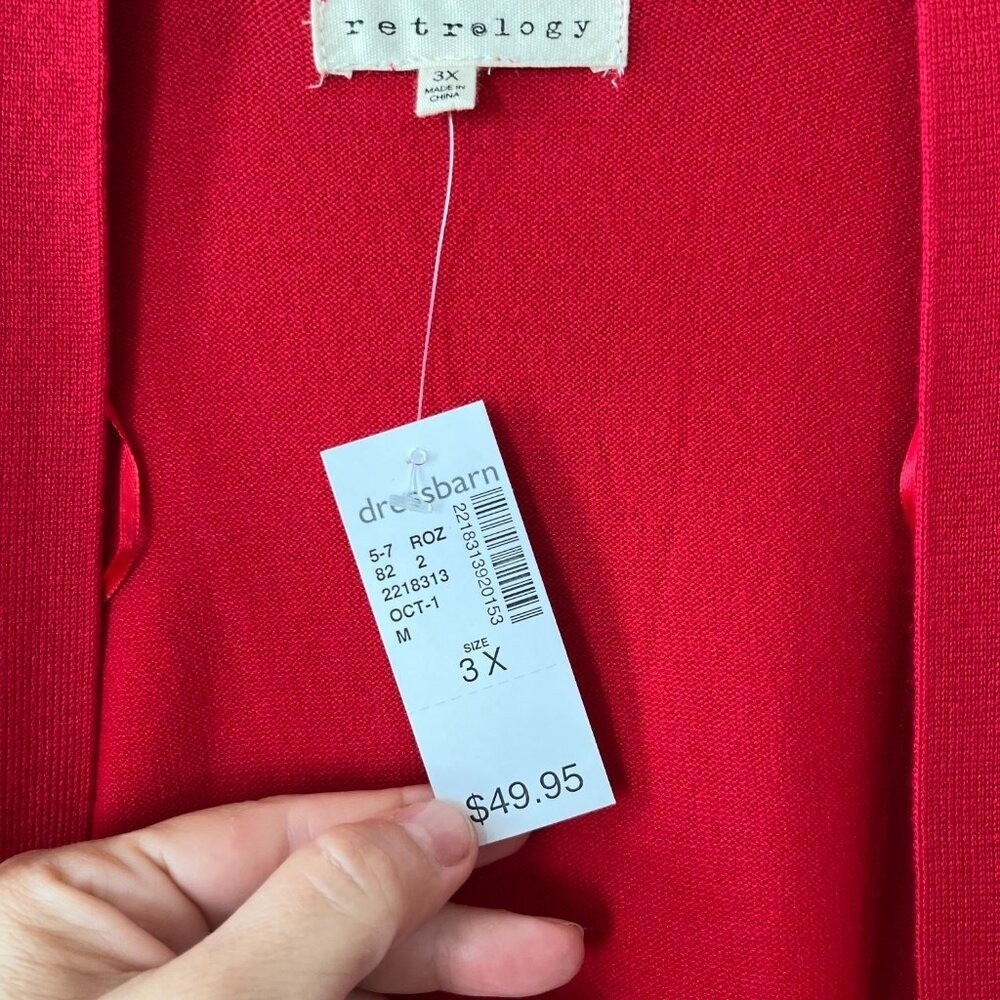 Dressbarn Sz M Front Side Knot Knit Red Cardigan Sweater Open Stretch - Picture 2 of 7